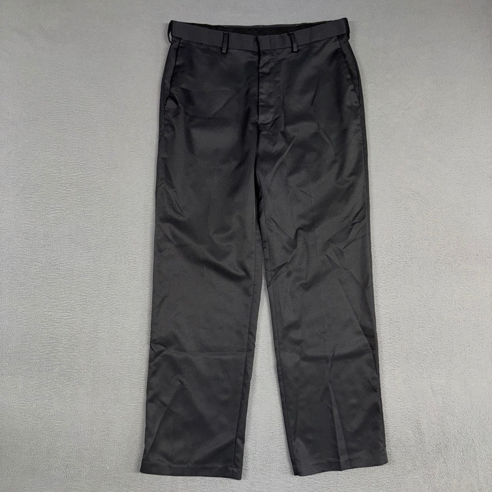 Haggar Pants Mens 34x32 (Fits 34x30) Black Gray Straight Flat Front Trousers